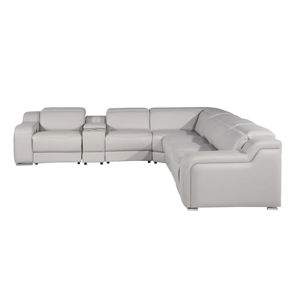 Homeroots Light Gray Italian Leather Power Reclining Curved Seven Piece Corner Sectional With Console 544989 - main