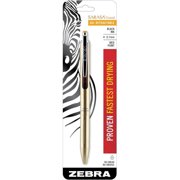 Zebra Pen Sarasa Grand Retractable 0.7mm Gold Barrel/Black Ink 1pk 45511 - main