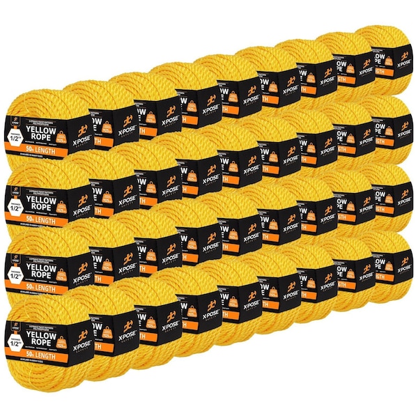 Xpose Safety 1/2in x 50 ft Twisted Polypropylene Rope, Yellow, 36PK YPR12-50-36-X - main
