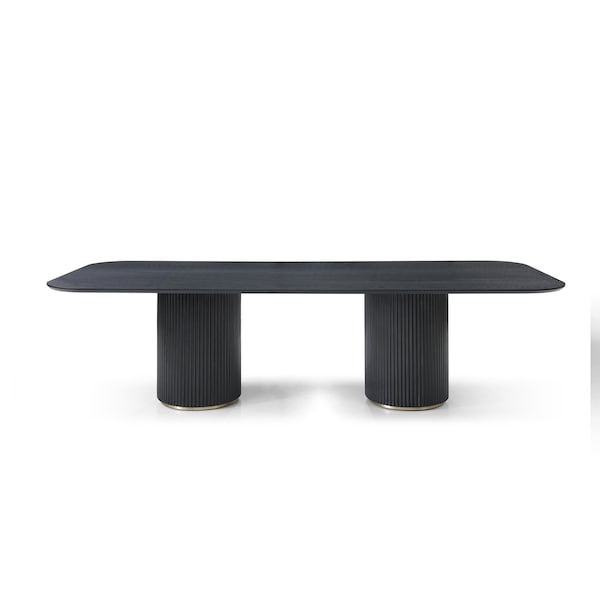 Homeroots 110" Black Solid Wood Double Pedestal Base Dining Table 719266 - main