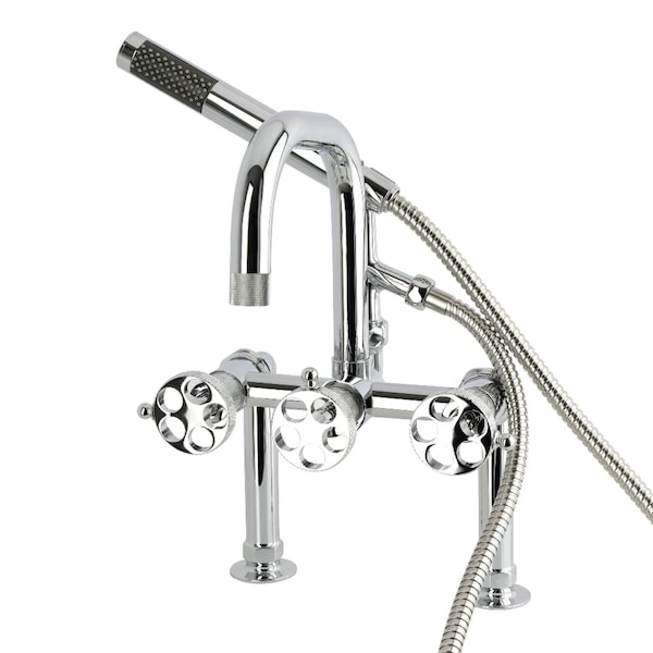 Kingston Brass 7" Center Deck-Mount Clawfoot Tub Faucet with Knurled Handle and Hand Shower, Polished Chrome AE6001RKX - main