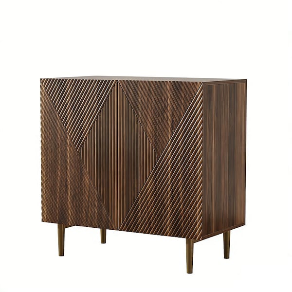 Homeroots 32in Brown Wood Carved Geometric Sideboard With Two Doors 712233 - main