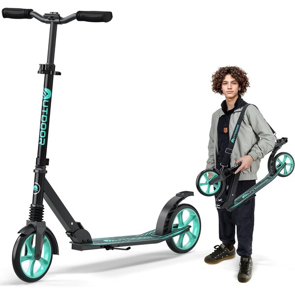 Outdoorcruiser Outdoor Cruiser Kick Scooter, Ages 6+, 240 LBS Max, Foldable, 8in. Wheels, Suspension, Black/Aqua OCTENS753 - main