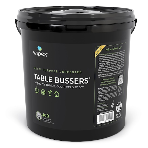 Wipex Natural Table Cleaning Wipes 400ct Bucket, Fragrance-Free, Plant-Based Food Service Wipes WX72024TBB - main