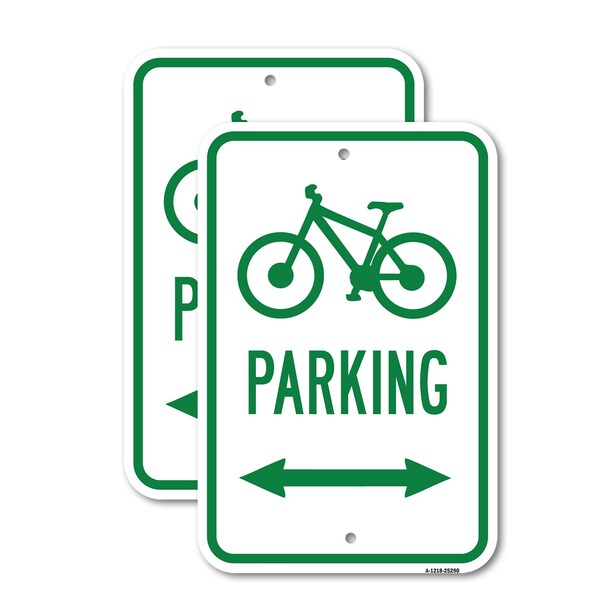 Signmission Bicycle Parking With Double Arrow, 12'' X 18'' 2 Signs, Heavy Gauge Aluminum, 2PK A-1218-2PACK-25290 - main