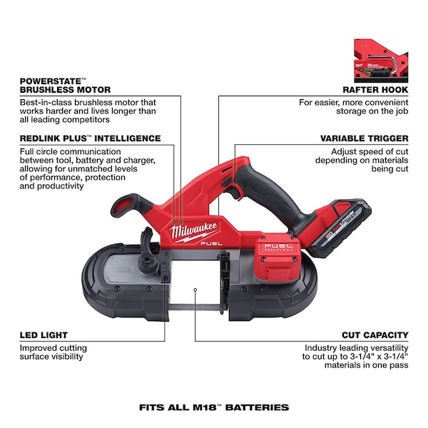 Milwaukee Tool M18 FUEL Compact Band Saw Kit + M18 HIGH
