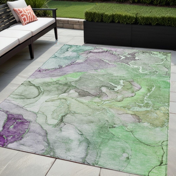 Homeroots 5' X 8' Green Abstract Washable Non Skid Indoor Outdoor Area Rug 559181 - main