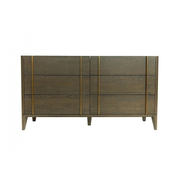Homeroots 59" Dark Brown Solid Wood Six Drawer Double Dresser 473110 - main