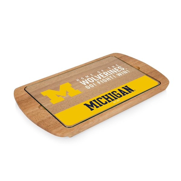 Picnic Time Family Of Brands NCAA Michigan Wolverines Billboard Glass Top Cheese Board - Charcuterie Boards, Parawood 911-01-505-344-0 - main