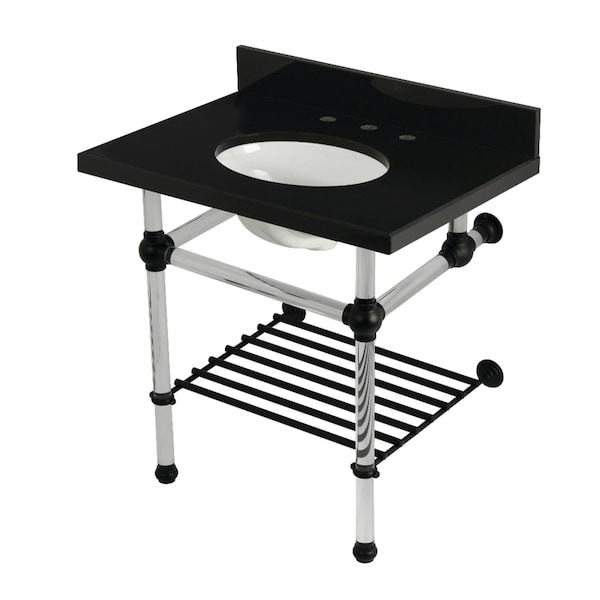 Kingston Brass 30-Inch Black Granite Console Sink with Acrylic Legs and Shelf, 8-Inch, 3-Hole KVPK3030KAB0 - main