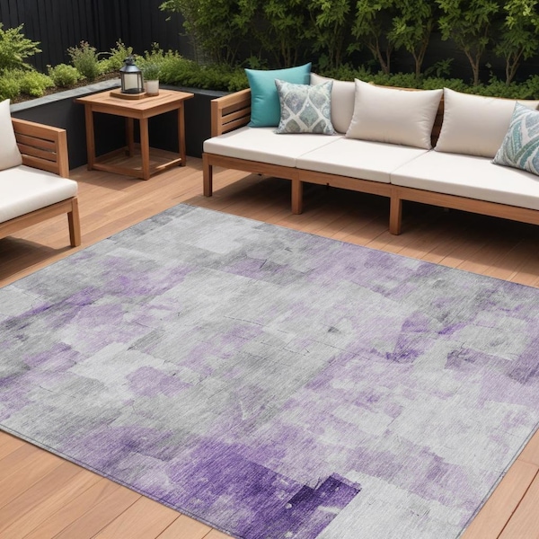 Homeroots 10' X 14' Lavender Gray And Ivory Abstract Washable Indoor Outdoor Area Rug 616878 - main