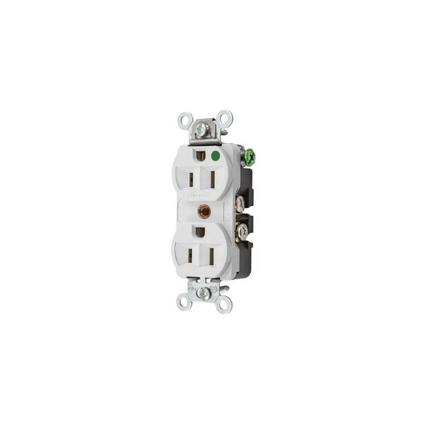 Hubbell Wiring Compact Hospital Grade 2-Pole 3-Wire 15A 125V Duplex Receptacle, 5-15R, White HBL8200HW - main