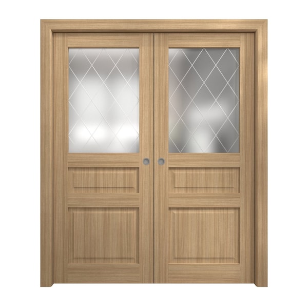 Sartodoors Sliding French Double Pocket Doors 72 x 80 inches, Ego 5011 Natural Oak, Kit Rail Hardware, Solid EGO5011DP-SNA-72 - main