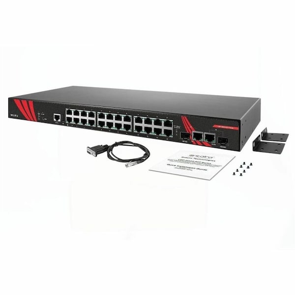 Antaira 26-Port Industrial PoE+ Gigabit Managed Ethernet Switch, w/24-10/100/1000Tx RJ45 (30W/Port) LMP-2602G-SFP-T - main