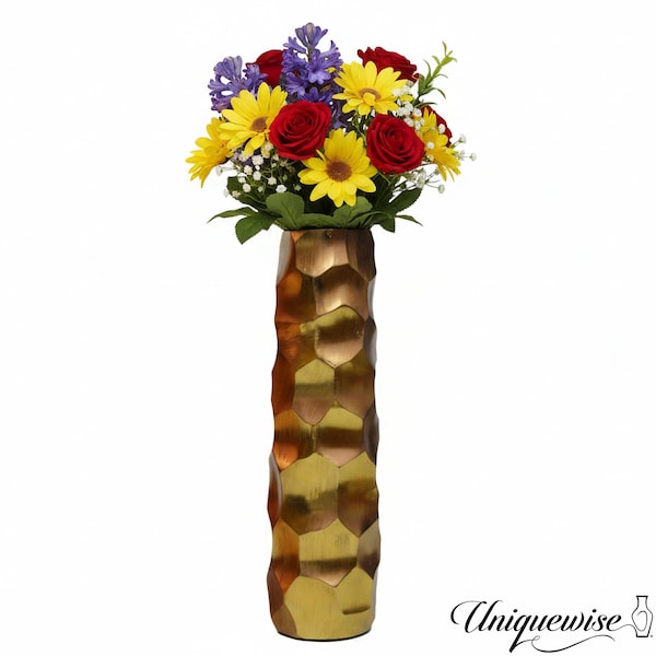 Uniquewise Medium Modern Metal Honeycomb Design Table Flower Vase India Copper / Rose Gold, 12-Indiach Height QI004247.M - main