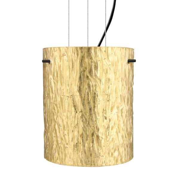 Besa Lighting Besa Tamburo 8 Cable Pendant, Stone Gold Foil, Black Finish, 1x 100W MAX E26 Base 1KG-4006GS-BK - main