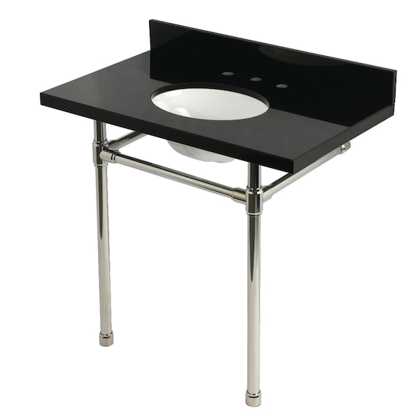 Kingston Brass 36-Inch Black Granite Console Sink with Stainless Steel Legs, 8-Inch, 3-Hole KVPK36K86ST - main