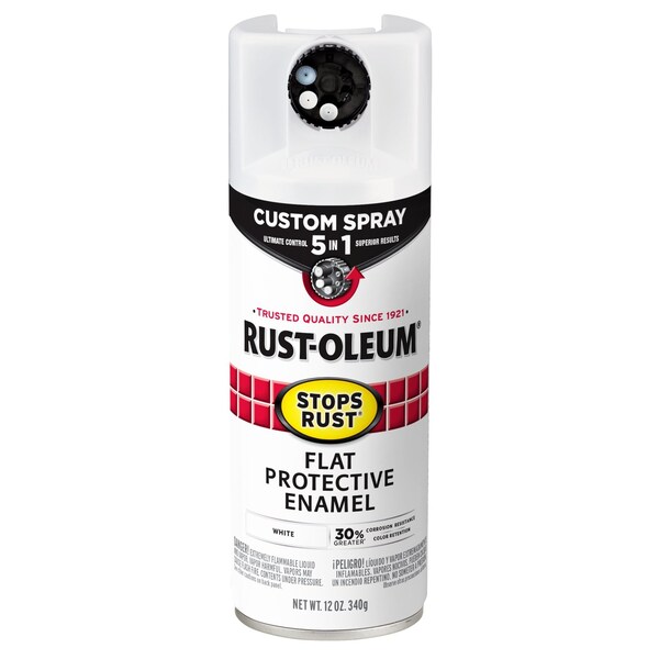 Rust-Oleum Rust Preventative Spray Paint, White, Flat, Solvent, 12 Oz 376856 - main