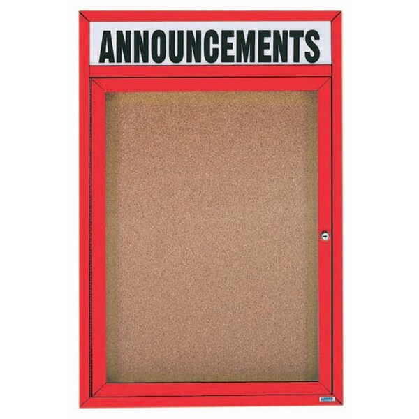 Aarco Illuminated Enclosed Bulletin Board w/ Header Red Powder Coated Al Frame, 36''Hx24''W DCC3624RHIR - main