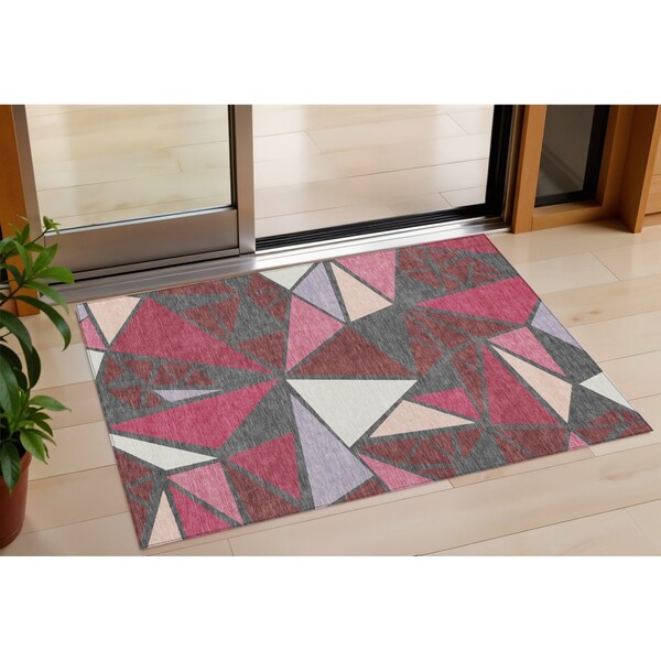 Homeroots 3' X 5' Burgundy Pink And Charcoal Geometric Washable Indoor Outdoor Area Rug 600354 - main