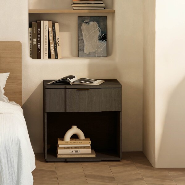 Manhattan Comfort Clive 22in Nightstand in Walnut (1-Drawer) NS1561-3 - main