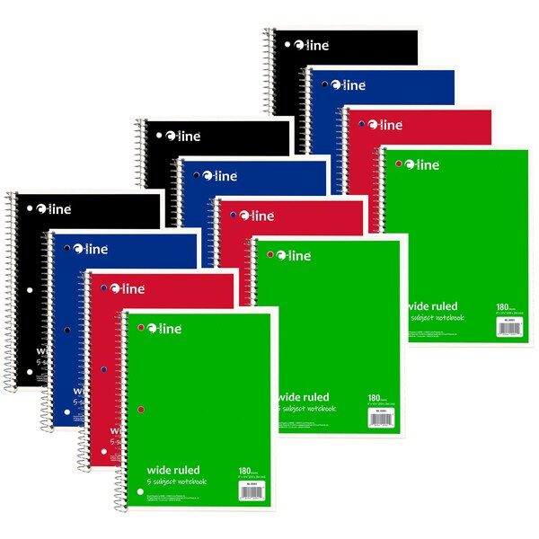 C-Line Products Notebook, 5-Subject, Wide Ruled, 180 Sheets, Assorted Colors, 3PK 22051 - main