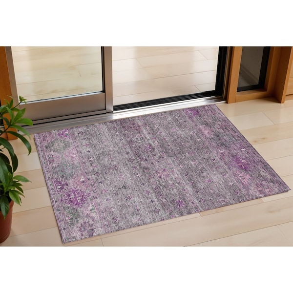 Homeroots 3' X 5' Purple And Gray Floral Washable Indoor Outdoor Area Rug 606206 - main