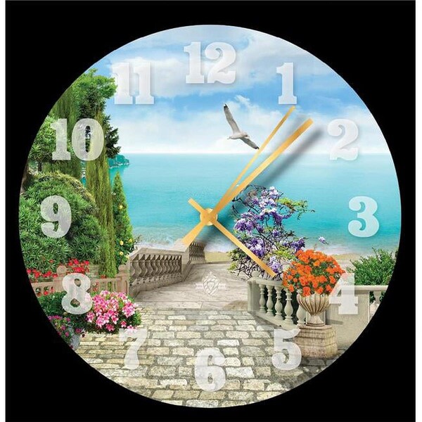 Implementar 12 in. Ocean Beach Water Scenery Round Glass Clock IM3321575 - main