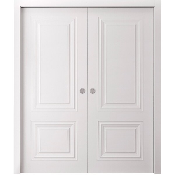 Sartodoors Sliding Double Pocket Doors 56 x 96 inches, BASIC 9772 White, Kit Rail Hardware, Solid Wood Inter BASIC9772DP-SKIN-5696 - main