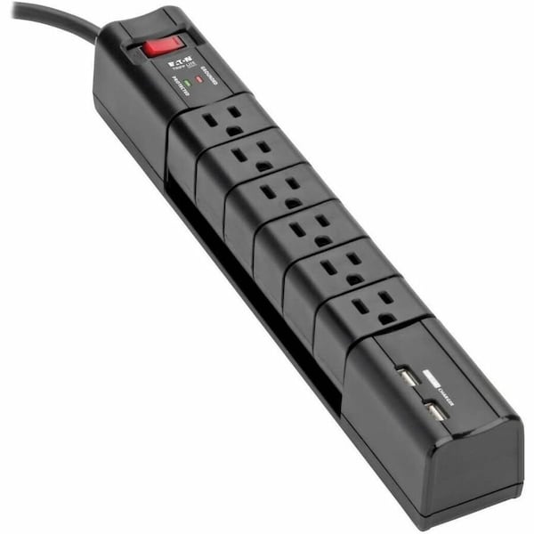 Tripp Lite Protect It Surge Protector with 6 Rotatable Outlets 8 ft. Cord 2xUSB Charging Ports TLP608RUSBB - main