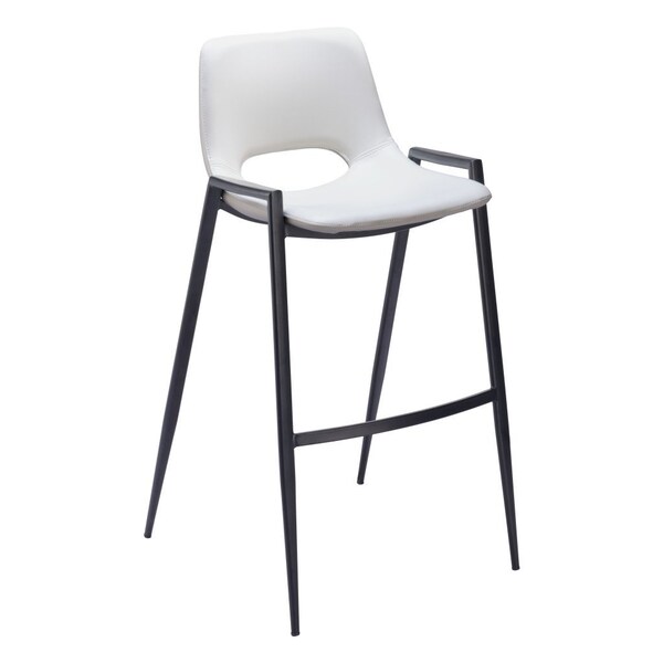 Homeroots Set of Two 30" White and Black Faux Leather and Steel Low Back Bar Height Bar Chairs 555672 - main