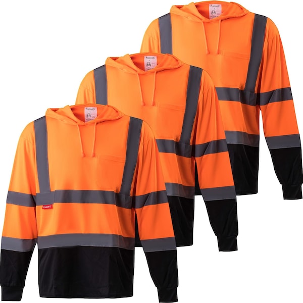 Protectx Long Sleeve T-Shirt, Class 2, Type R, Polyester, Orange, M, 3 PK ST-H150LS1-OR-M-03 - main