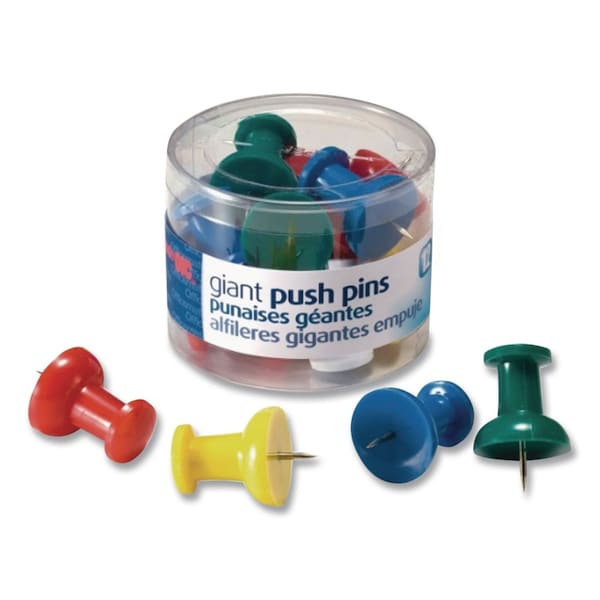 Officemate Giant Push Pins, Assorted Colors, Plastic, 1.5" Pin, 12PK 92902 - main