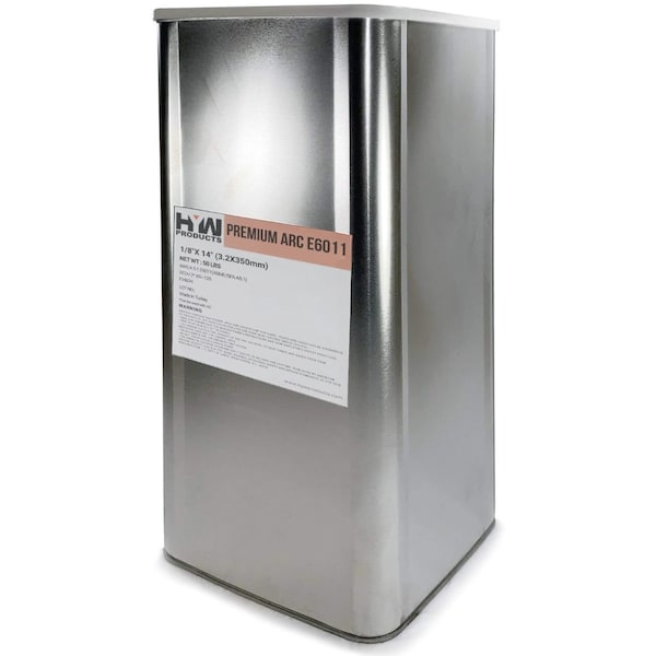 Hyw Products E6011 1/8in Premium Arc Stick Electrodes 14in Welding Rod Hermetically Sealed 50-Pound Can 46011180-50 - main