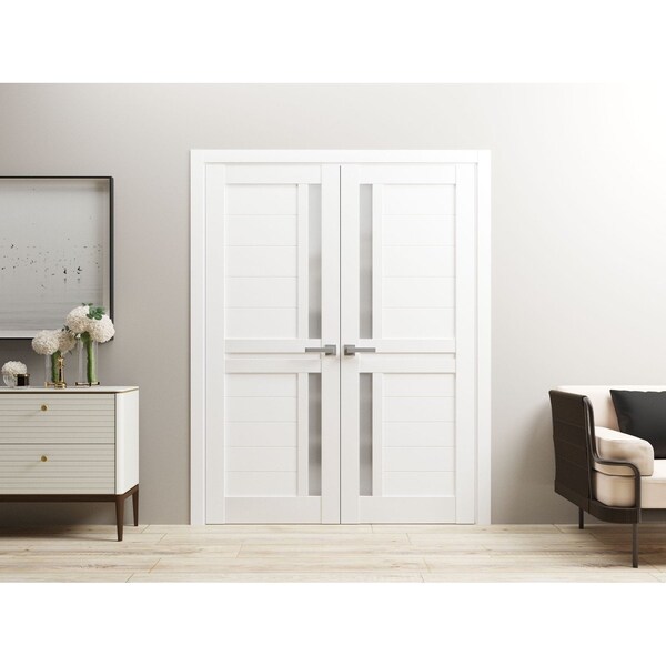 Sartodoors Solid French Double Doors 36 x 80in, Veregio 7288 White Silk W/ Frosted Glass VEREGIO7288DD-WS-36 - main