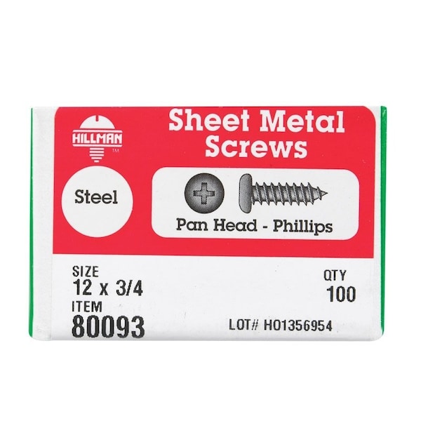 Hillman Sheet Metal Screw, Pan Head Phillips Drive, 100 PK 80093 - main