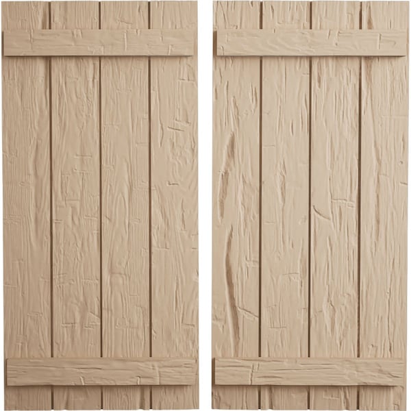 Ekena Millwork Rustic Four Board Joined Board-n-Batten Hand Hewn Faux Wood Shutters, 22W x 36H, PR SHUBJS22X36HHPR - main