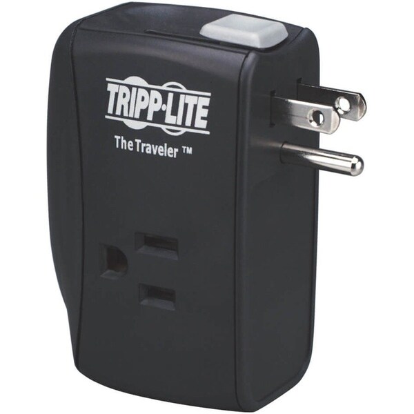 Tripp Lite Plug Adapter, Surge, Fax/Modem Protection, 5-15R, 5-15P, 6 ft., Black TRAVELER - main