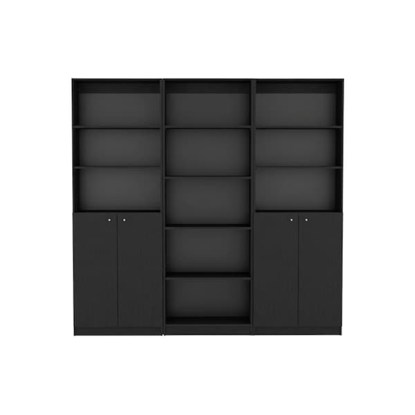 Homeroots 71" Black Five Tier Bookcase with Four Doors 546353 - main