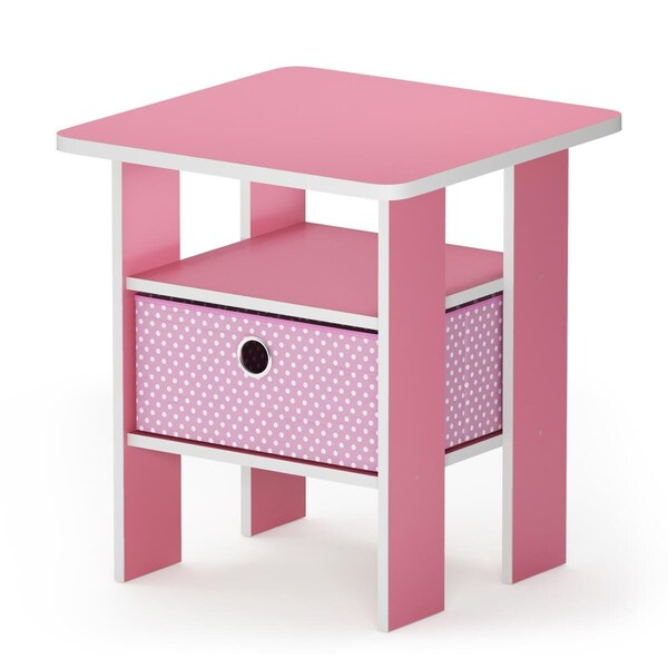 Furinno 11157PI-LPI Andrey End Table Nightstand with Bin Drawer, Pink - 17.5 x 15.75 x 15.75 in. 11157PI/LPI - main