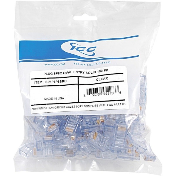Icc PLUG, 8P8C, OVAL ENTRY, SOLID, 100PK ICMP8P8SRD - main
