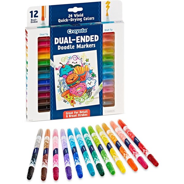 Classroom Creations Chisel, Brush Point Style Doodle Marker, Multi Color, 12PK CL3740440 - main