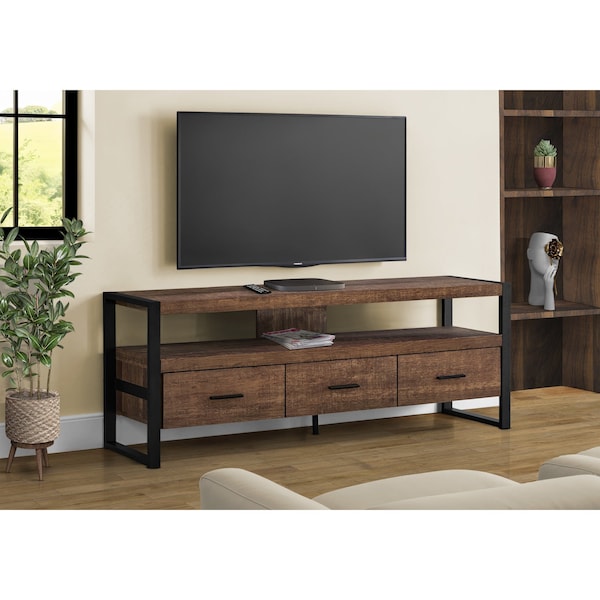 Monarch Specialties Tv Stand, 60 Inch, Console, Storage Drawers, Living Room, Bedroom, Metal, Brown I 2820 - main