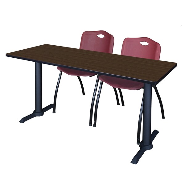 Regency Cain T-Base Training Seminar Table W/ 2 M Stack Chairs, 72 in W, 24 in L, Neo Walnut MTRCT7224NW47BY - main