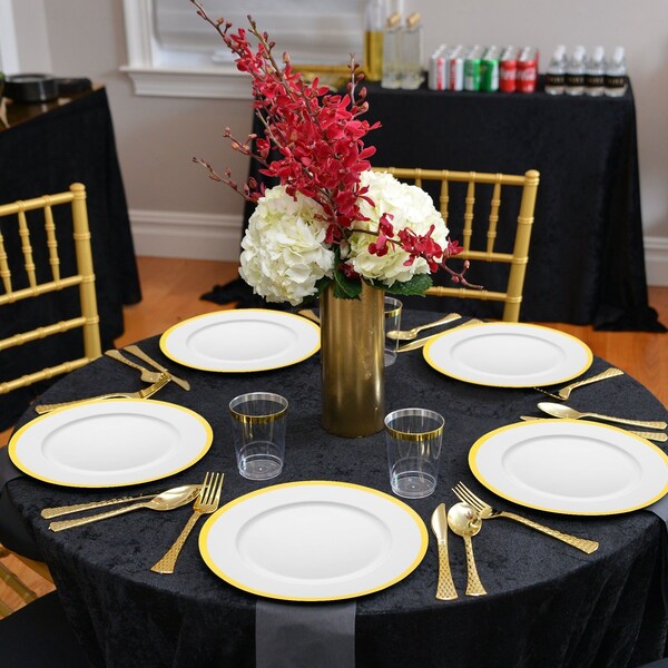 Smarty Had A Party 13 White with Gold Rim Round Disposable Plastic Charger Plates 60 Plates, 60PK 2710WHG-CASE - main