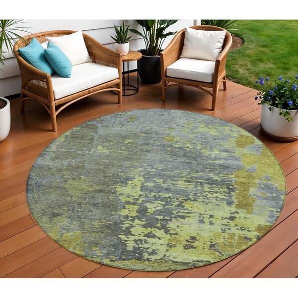 Homeroots 8' Fern Green Gray And Olive Green Round Abstract Washable Indoor Outdoor Area Rug 618228 - main