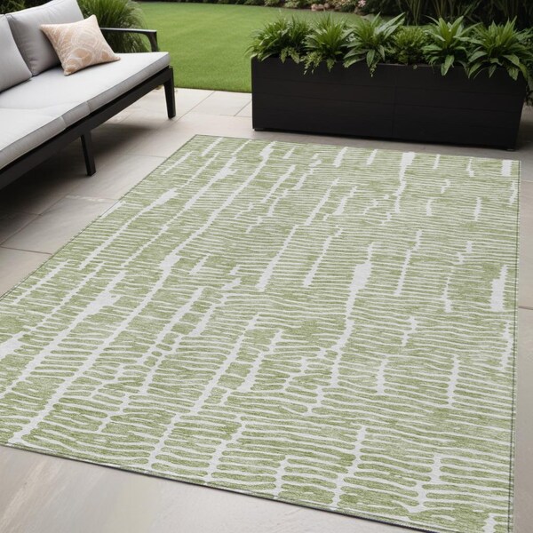 Homeroots 5' X 8' Artichoke Green And Ivory Abstract Washable Indoor Outdoor Area Rug 588487 - main