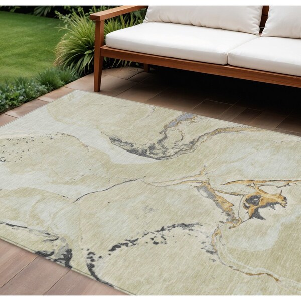 Homeroots 10' X 14' Ivory Gray And Gold Abstract Washable Indoor Outdoor Area Rug 597781 - main
