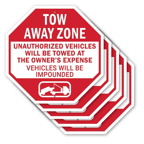 Signmission Tow Away Zone Unauthorized Vehicles, 10 inch X 10 inch, Aluminum Metal Signs, 5PK OC-A-5Pack-10-322 - main