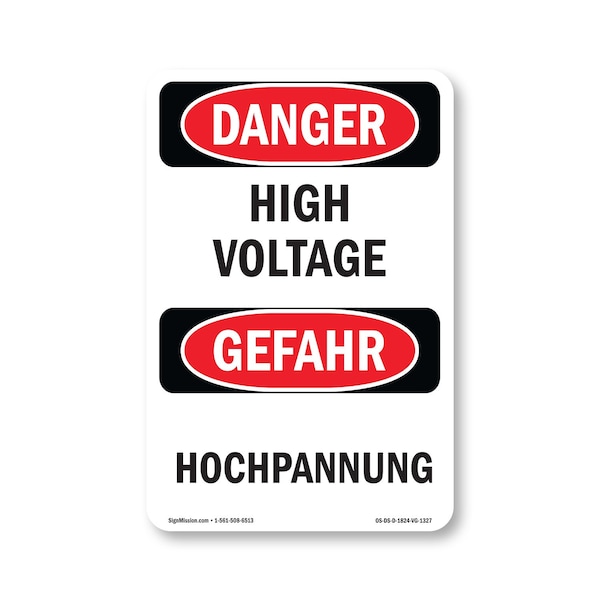 Signmission Safety Sign, OSHA Danger, 24" Height, High Voltage Bilingual, D-1824-VG-1327 OS-DS-D-1824-VG-1327 - main